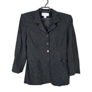 Womens Jones New York Black 100% Silk Blazer Jacket Button Up & Pockets Size 10